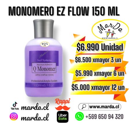 MONOMERO O ACRILICO LIQUIDO EZFLOW 150 ML PARA MANICURE O PEDICURE