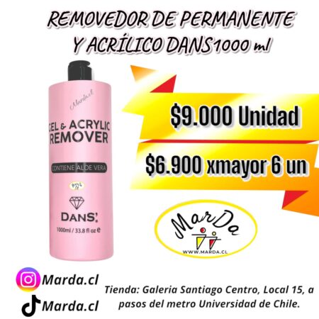 REMOVEDOR DE ACRILICO Y ESMALTE PERMANENTE 1000 ML DANS