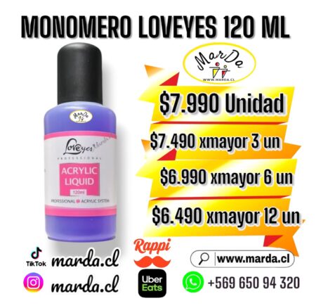 MONOMERO O ACRILICO LIQUIDO LOVEYES 120 ML PARA MANICURE O PEDICURE