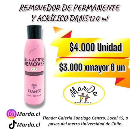 REMOVEDOR DE ACRILICO Y ESMALTE PERMANENTE 120 ML DANS