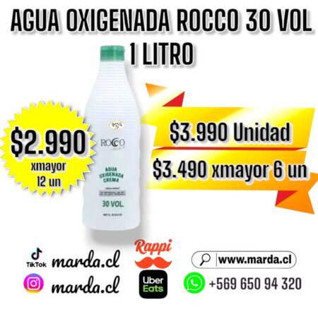 AGUA OXIGENADA ROCCO 30 VOLUMENES 1 LITRO OXIDANTE EN CREMA